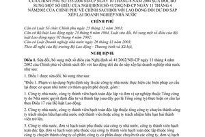 Nghị định 155/2004/NĐ-CP chính sách lao động dôi dư do sắp xếp lại doanh nghiệp nhà nước sửa đổi Nghị định 41/2002/NĐ-CP