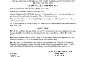 Quyết định 1911/2004/QĐ-UB xử lý phương tiện giao thông vi phạm Luật giao thông đường bộ Ninh Bình