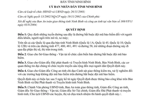 Quyết định 1910/2004/QĐ-UB tuyến đường bắt buộc đội mũ bảo hiểm Ninh Bình