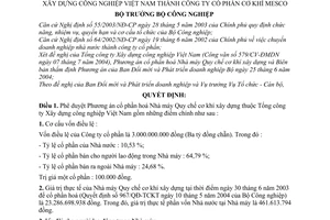 Quyết định 79/2004/QĐ-BCN chuyển Nhà máy Quy chế cơ khí xây dựng  thành Công ty cổ phần Cơ khí MESCO