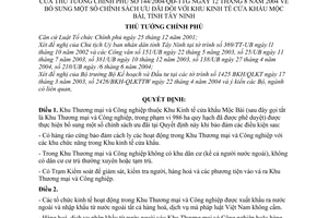 Quyết định 144/2004/QĐ-TTg chính sách ưu đãi Khu kinh tế cửa khẩu Mộc Bài, tỉnh Tây Ninh