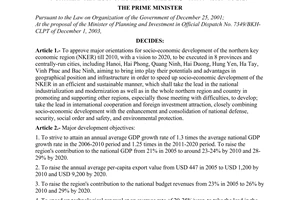 Decision No. 145/2004/QD-TTg of August 13, 2004 on major orientations for socio-economic development of the northern key economic region till 2010, with a vision to 2020
