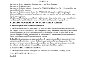 Circular No.80/2004/TT-BTC of August 13, 2004 guiding the implementation of The Prime Minister’s Decision No. 75/1998/QD-TTg of April 4, 1998 prescribing tax payers’ identification numbers