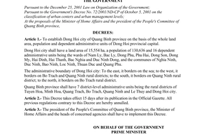 Decree of Government No. 156/2004/ND-CP of August 16, 2004 establishing Dong Hoi city of Quang Binh Province