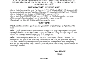 Quyết định 1022/2004/QĐ-NHNN Quy chế lưu ký giấy tờ có giá tại Ngân hàng Nhà nước