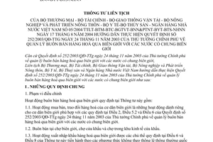 Thông tư liên tịch 05/2004/TTLT-BTM-BTC-BGTVT-BNN-BYT-BTS-NHNN  quản lý buôn bán hàng hoá qua biên giới với các nước có chung biên giới