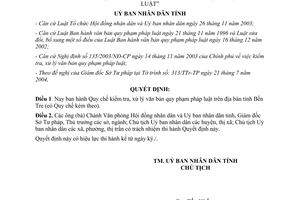 Quyết định 3195/2004/QĐ-UB Quy chế kiểm tra xử lý văn bản quy phạm pháp luật Bến Tre