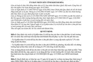 Quyết định 168/2004/QĐ-UB tỷ lệ phần trăm (%) trích để lại cho đơn vị thu phí