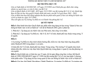 Quyết định 2824/2004/QĐ-BYT phần mềm ứng dụng tin học “Quản lý báo cáo thống kê bệnh viện và hồ sơ bệnh án”