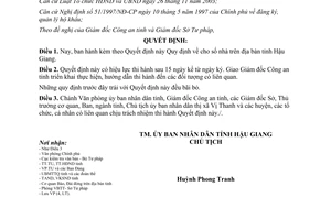 Quyết định 141/2004/QĐ-UB Quy định cho số nhà trên địa bàn tỉnh Hậu Giang