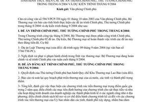 Báo cáo 4057/BC-BTM tình hình thực hiện đề án trình Chính phủ, Thủ tướng Chính phủ 08/2004 trình 9/2004