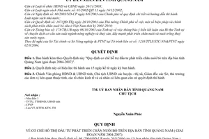 Quyết định 66/2004/QĐ-UB cơ chế hỗ trợ đầu tư phát triển chăn nuôi bò