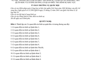 Nghị quyết 728/2004/NQ-UBTVQH11 thành lập Cơ quan điều tra hình sự, Cơ quan an ninh điều tra quân khu và tương đương, Cơ quan điều tra hình sự khu vực