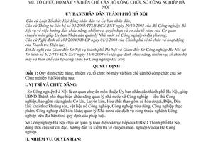 Quyết định 133/2004/QĐ-UB chức năng, nhiệm vụ, tổ chức bộ máy  biên chế cán bộ công chức Sở Công nghiệp Hà Nội