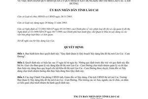 Quyết định 458/2004/QĐ.UB Quản lý Quy hoạch Xây dựng đô thị mới Lào Cai Cam Đường