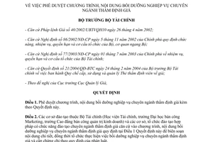 Quyết định 2722/QĐ-BTC Bồi dưỡng nghiệp vụ chuyên ngành thẩm định giá