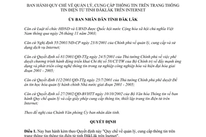 Quyết định 57/2004/QĐ-UB Quy chế quản lý cung cấp thông tin trên trang thông tin điện tử Đăk Lăk