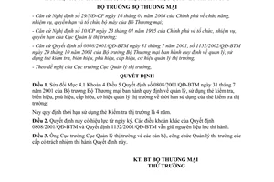 Quyết định 1211/2004/QĐ-BTM sửa đổi quy định về thẻ kiểm tra thị trường