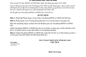 Quyết định 1137/QĐ-UB 2004 thành lập Phòng Ngoại vụ tỉnh Hà Nam