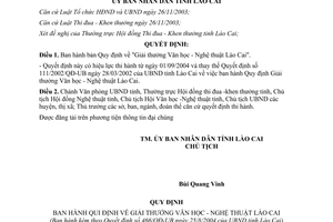 Quyết định 466/2004/QĐ-UB Quy định Giải thưởng Văn học Nghệ thuật Lào Cai