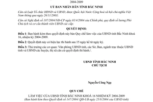 Quyết định 147/2004/QĐ-UB Quy chế làm việc ủy ban nhân dân Bắc Ninh nhiệm kỳ 2004 2009