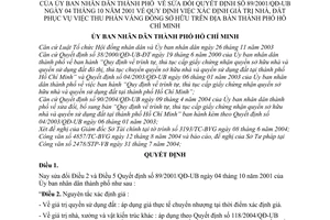 Quyết định 203/2004/QĐ-UB  xác định giá trị nhà, đất phục vụ việc thu phần vắng đồng sở hữu thành phố Hồ Chí Minh sửa đổi QĐ 89/2001/QĐ-UB