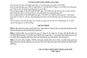Quyết định 46/2004/QĐ-UB trình tự, thủ tục cấp giấy phép khai thác  tận thu