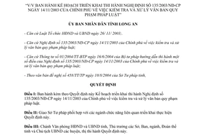 Quyết định 2855/2004/QĐ-UB Kế hoạch triển khai Nghị định 135/2003/NĐ-CP