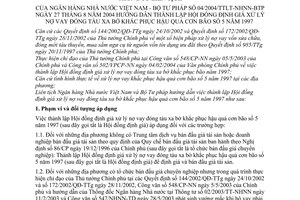 Thông tư liên tịch 04/2004/TTLT-NHNN-BTP hướng dẫn thành lập Hội đồng định giá xử lý nợ vay đóng tầu xa bờ khắc phục hậu quả cơn bão số 5 -1997