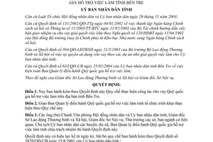 Quyết định 3305/2004/QĐ-UB Quy chế cho vay vốn Quỹ quốc gia hỗ trợ việc làm Bến Tre