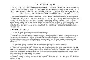 Thông tư liên tịch 28/2004/TTLT-BGD&ĐT-BLĐTBXH-BNV-BQP hướng dẫn về tiêu chuẩn, nhiệm vụ, biên chế cán bộ quản lý, giáo viên, giảng viên môn GDQP