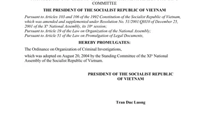 Order No. 20/2004/L-CTN of August 30, 2004 promulgating an ordinance of The National Assembly Standing Committee