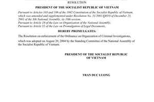 Order No.21/2004/L-CTN of August 30, 2004 promulgating The National Assembly Standing Committee’s Resolution