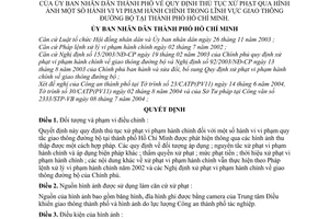 Quyết định 210/2004/QĐ-UB thủ tục xử phạt qua hình ảnh hành vi phạm hành chính lĩnh vực giao thông đường bộ thành phố Hồ Chí Minh