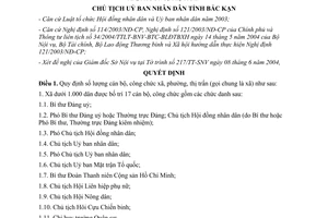 Quyết định 1559/QĐ-UB năm 2004 số lượng và chế độ đối với cán bộ công chức xã