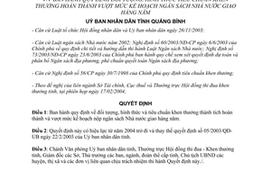 Quyết định 45/2004/QĐ-UBND khen thưởng hoàn thành vượt mức kế hoạch ngân sách Quảng Bình