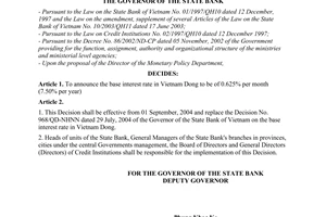 Decision No. 1079/QD-NHNN of August 31, 2004, on the base interest rate in Vietnam dong
