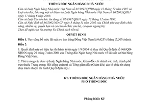 Quyết định 1079/QĐ-NHNN mức lãi suất cơ bản bằng Đồng Việt Nam