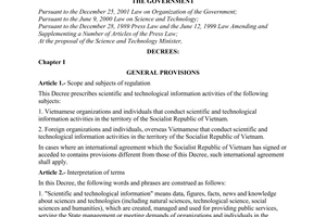 Decree of Government No.159/2004/ND-CP of August 31, 2004 on scientific and technological information activities