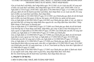 Thông tư 87/2004/TT-BTC hướng dẫn thi hành thuế xuất khẩu, thuế nhập khẩu