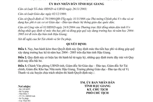 Quyết định 144/2004/QĐ-UB mức thu tiền học phí đóng góp quỹ xây dựng trường học Hậu Giang