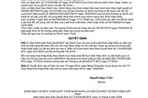 Quyết định 71/2004/QĐ-BTC điều chỉnh thuế suất nhập khẩu mặt hàng sắt thép