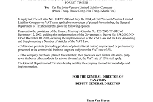 Official Dispatch No. 2478 TCT-DTNN on value added tax (VAT) rates applicable