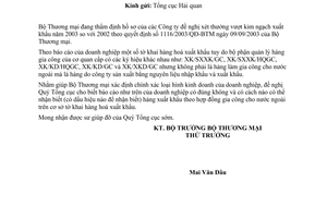 Công văn 4700 TM/XNK  xác định loại hình xuất khẩu trên cơ sở tờ khai hàng hoá xuất khẩu