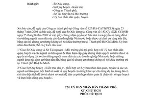 Công văn 5252/UB-ĐT cấp giấy chứng nhận quyền sở hữu nhà ở và sử dụng đất ở người mua nhà củaDNNN hoặc táiđịnh cư không có hộ khẩu HCM