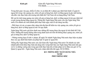 Công văn 986/NHNN-QLNH  kiểm tra và xử lý  niêm yết, quảng cáo giá hàng hoá, dịch vụ bằng ngoại tệ