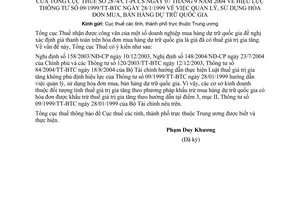 Công văn 2874TCT/PCCS hiệu lực TT 09/1999/TT-BTC quản lý, sử dụng hoá đơn mua, bán hàng dự trữ quốc gia