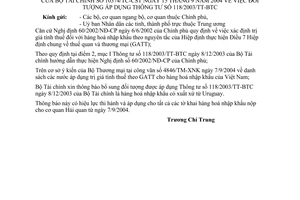 Công văn 10374/TC-CST đối tượng áp dụng TT 118/2003/TT-BTC