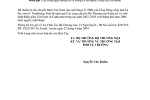 Công văn  271/TM-KV2  thông tin kim ngạch XNK VN-Cadacxtan