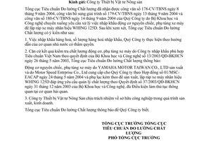 Công văn  1112/TĐC-ĐGPH nhập khẩu động cơ nguyên chiếc, phụ tùng xe máy